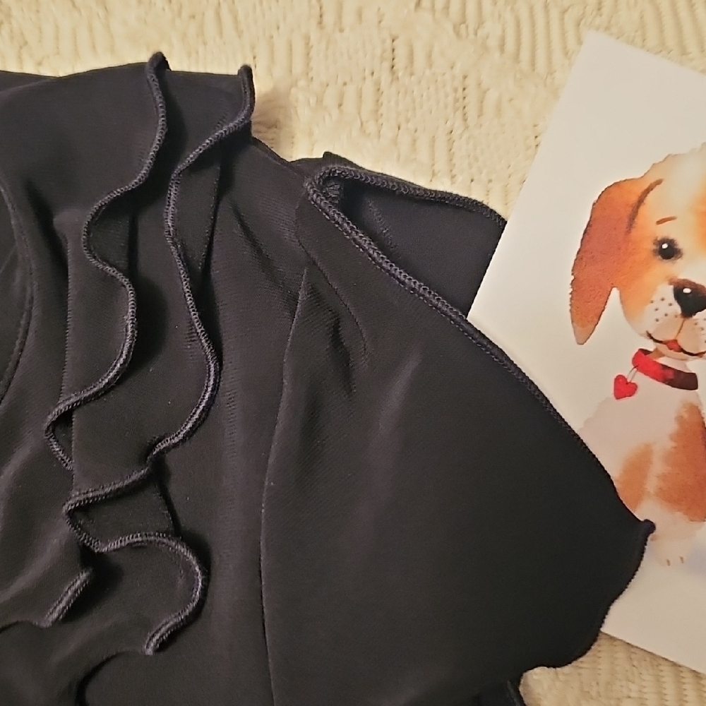 Suzie In The City Black Ruffled Cap Sleeve Blouse - Picture 5 of 5